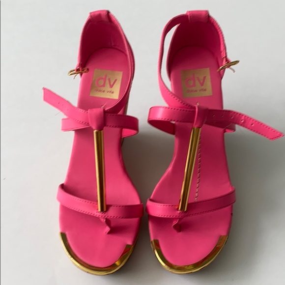Hot pink dolce vita tremor cork wedge leather - Picture 2 of 4